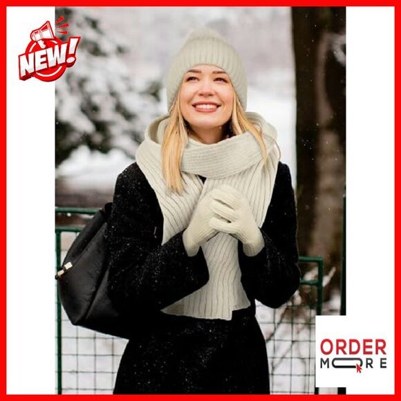 Winter Beanie Scarf Gloves Set Fleece Knitted Touchscreen Warm Accessories main image 7